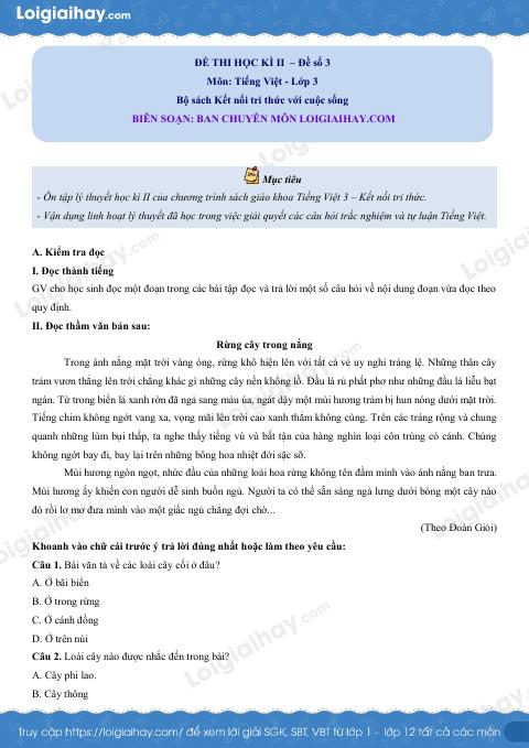 Đề thi học kì 2 Tiếng Việt 3 - Đề số 3